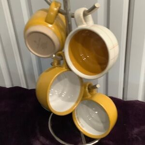 Hearth & Hand Magnolia Farms Yellow and Beige Stripe Stoneware Mugs Set 5